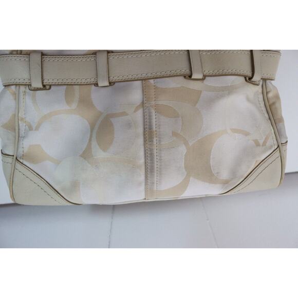 Coach Hampton Cream/White/Tan Signature Canvas and Leather Satchel Handbag 13338 - Picture 9 of 13